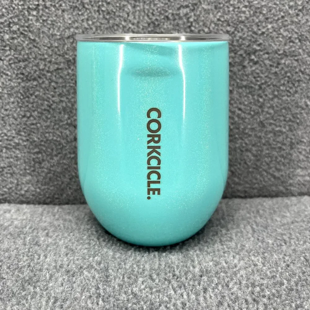 Corkcicle Stemless Cup Tael Aqua Glitter Insulated Wine Glass cold hot 12 oz‎